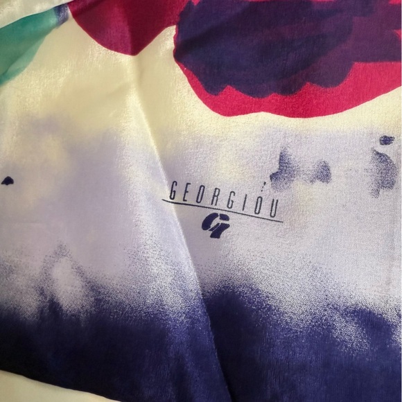 Georgiou Blue Pink White 100% Silk Scarf Tie Abstract Watercolor Artsy - Picture 3 of 5